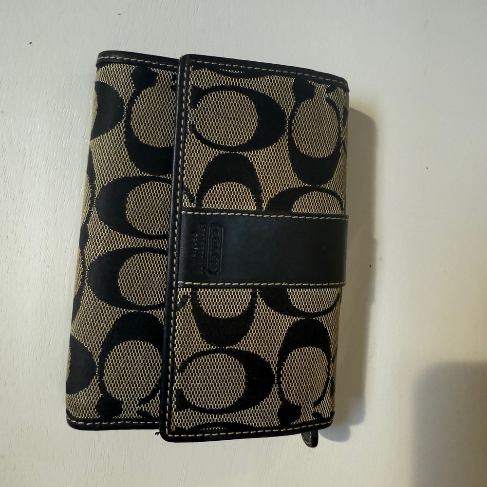 Coach Black and Tan Signature Wallet